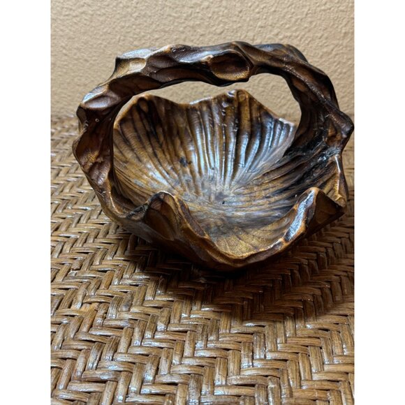 Burl Wooden Carved Decorative Bowl With Handle - Picture 3 of 8